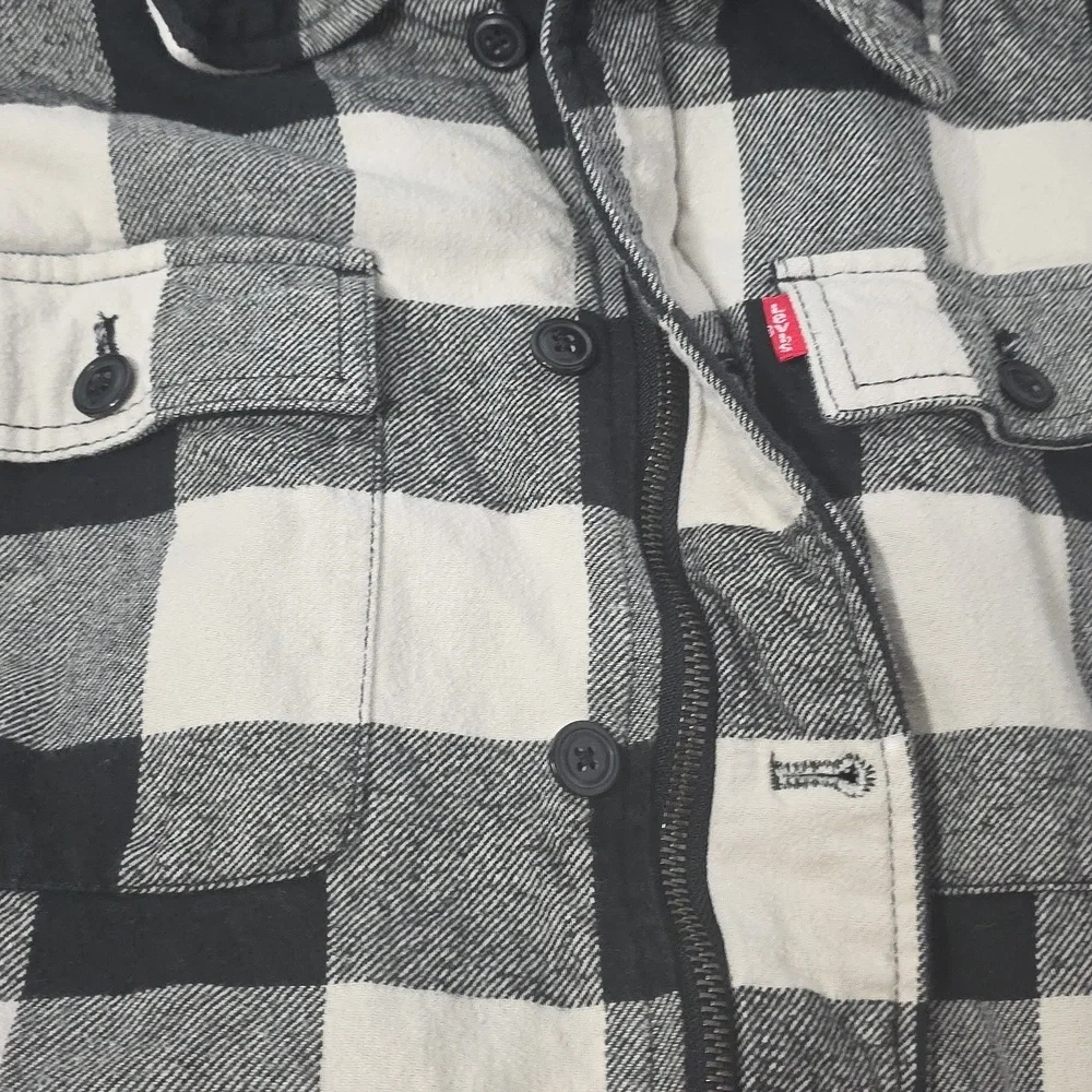 Levi's Mens Plaid Sherpa Lined Hooded Shirt Jacket